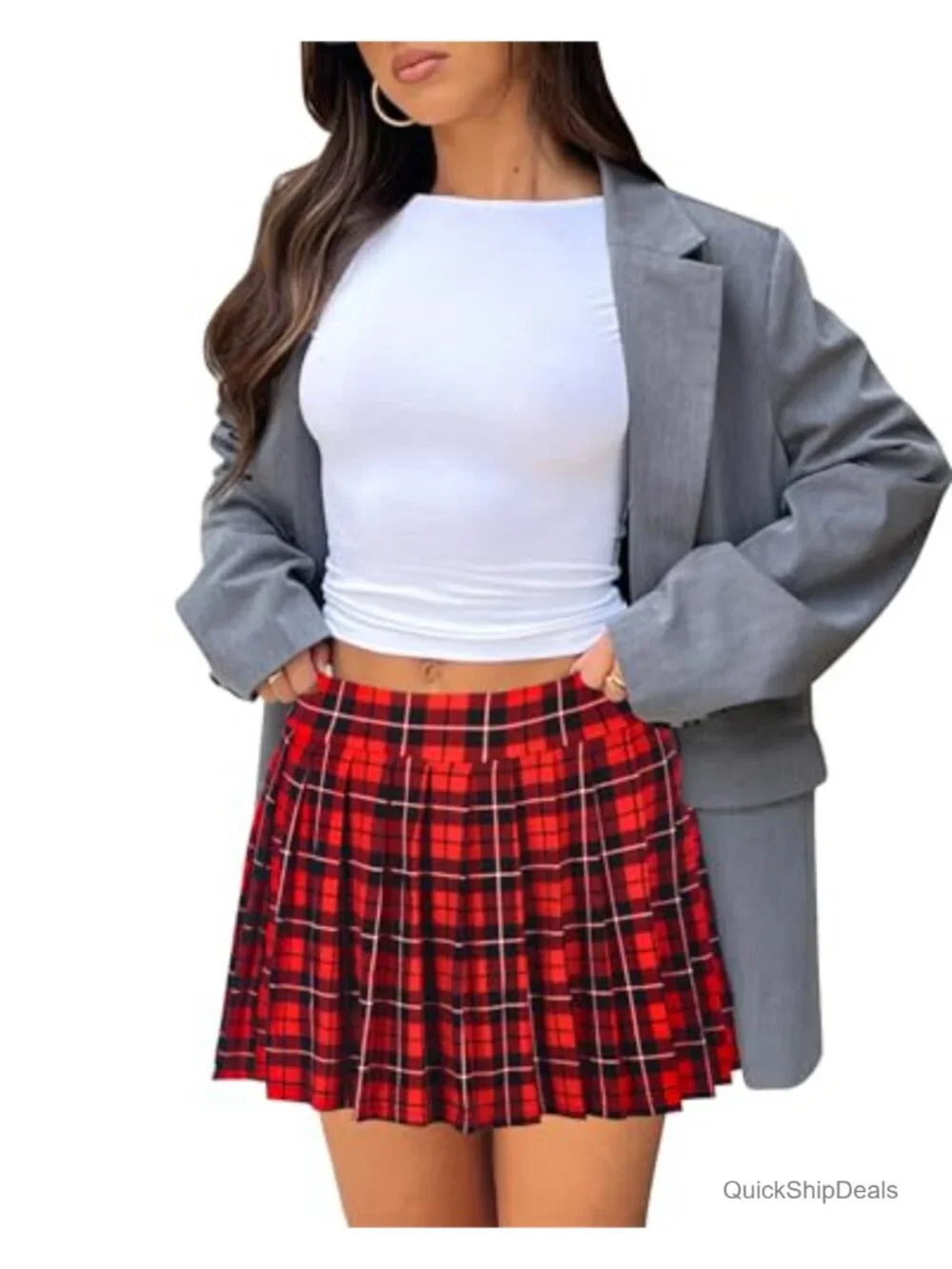 Women Pleated Mini Skort High Waist Stretch Skirt with Shorts
